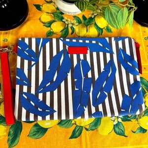NWOT Henri Bendel Striped and Leaf Pattern Canvas Cosmetic Storage Bag Rectangle